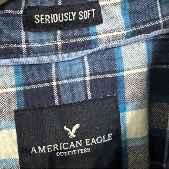 AMERICAN EAGLE OUTFITTERS MENS BLUE PLAID SERIOUSLY SOFT L/S SHIRT SIZE XL - Picture 5 of 6
